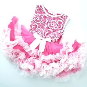 Popatu Sleeveless Hot Pink & White  Lace & Ruffles One Piece Infant Onsie Tutu